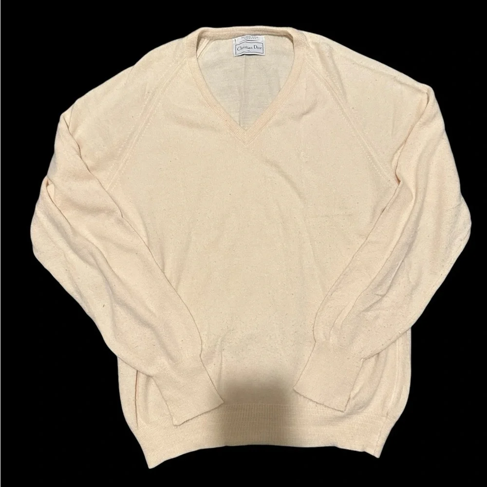 Christian Dior Monsieur V-Neck Sweater Cream White Size XL USA